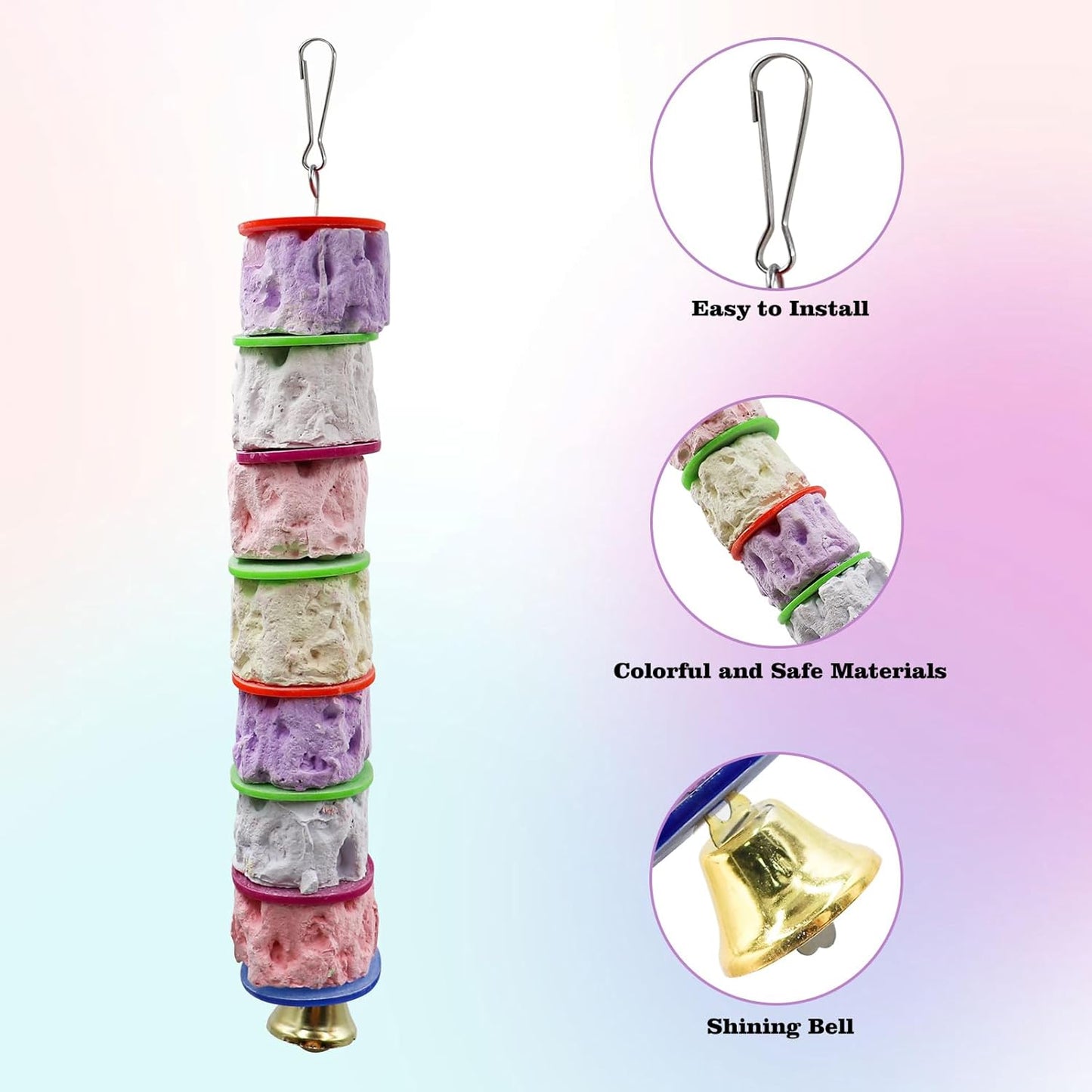 Bird Toys, Parakeet Toys with Bell, Parrot Toys, Bird Beak Grinding Stone, Bird Chew Toys for African Grey, Amazon Parrots, Budgies, Cockatiels, Lovebirds, Conures, Quakers, Small to Medium Birds