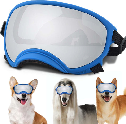 Medium Dog Sunglasses with Adjustable Strap UV Protection, Winproof Dog Puppy Sunglasses, Suitable for Medium Dog Pet Glasses, Dogs Eyes Protection,Soft Dog Goggles