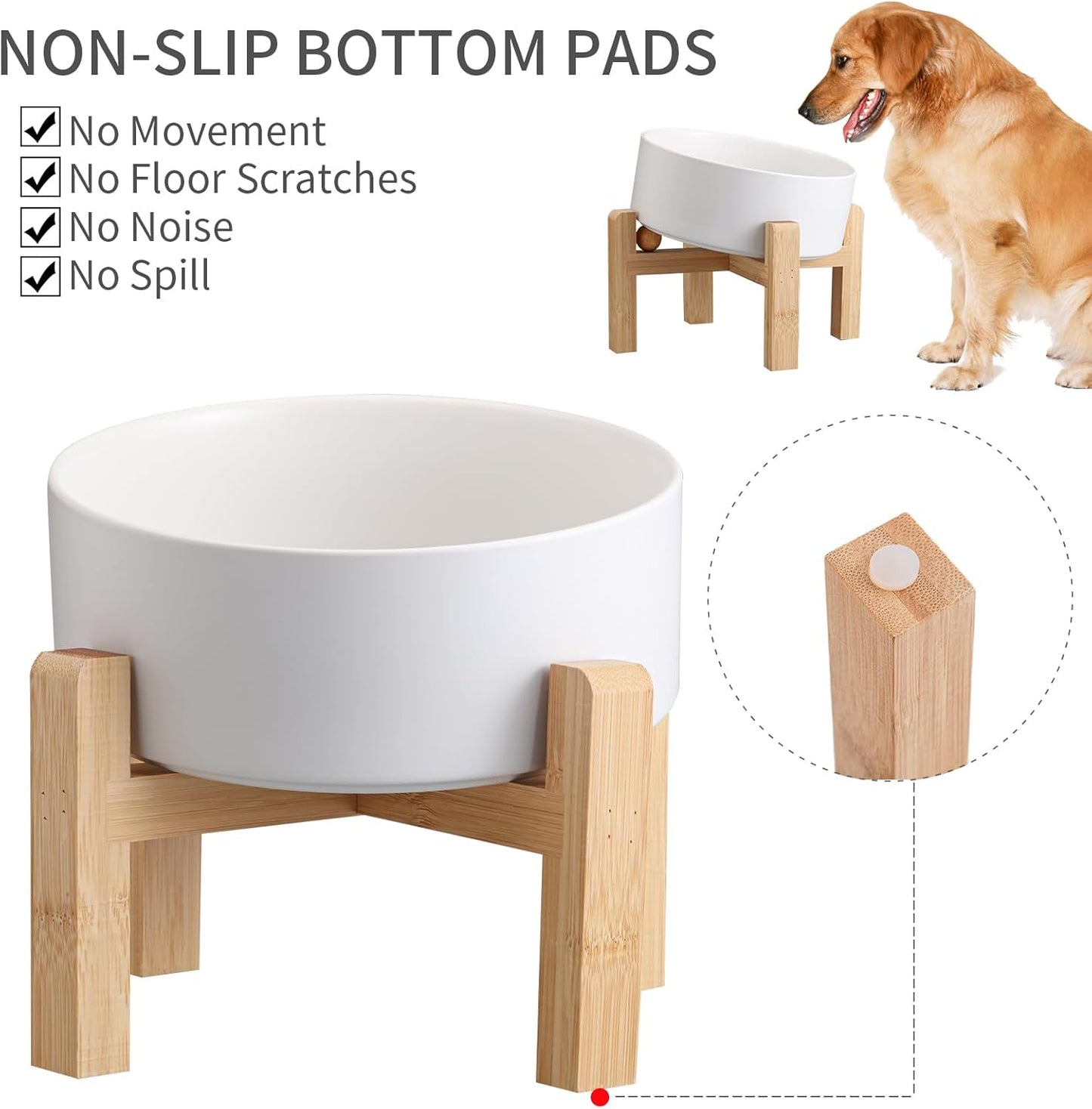 White Elevated/Raised 15°Tilted Anti Slip Ceramic Dog Bowl for Medium & Large Breeds,Slanted Bulldog Big Face Pet Food Water Feeding Dish with Stand (7.6 Cups/60OZ)