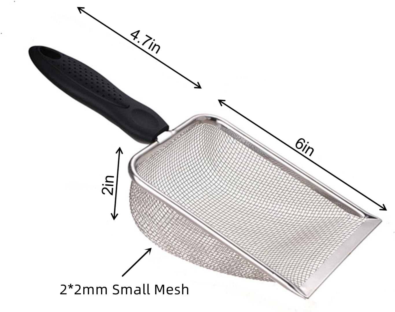 Small Mesh Stainless Steel Cat Litter Scoop Fine Mesh Metal Reptile Litter Cleaner Scooper Non-Stick Coated Metal Litter Scoop Fine Sand Litter Scooper (Hole:2mm/Fine Sand Scooper)