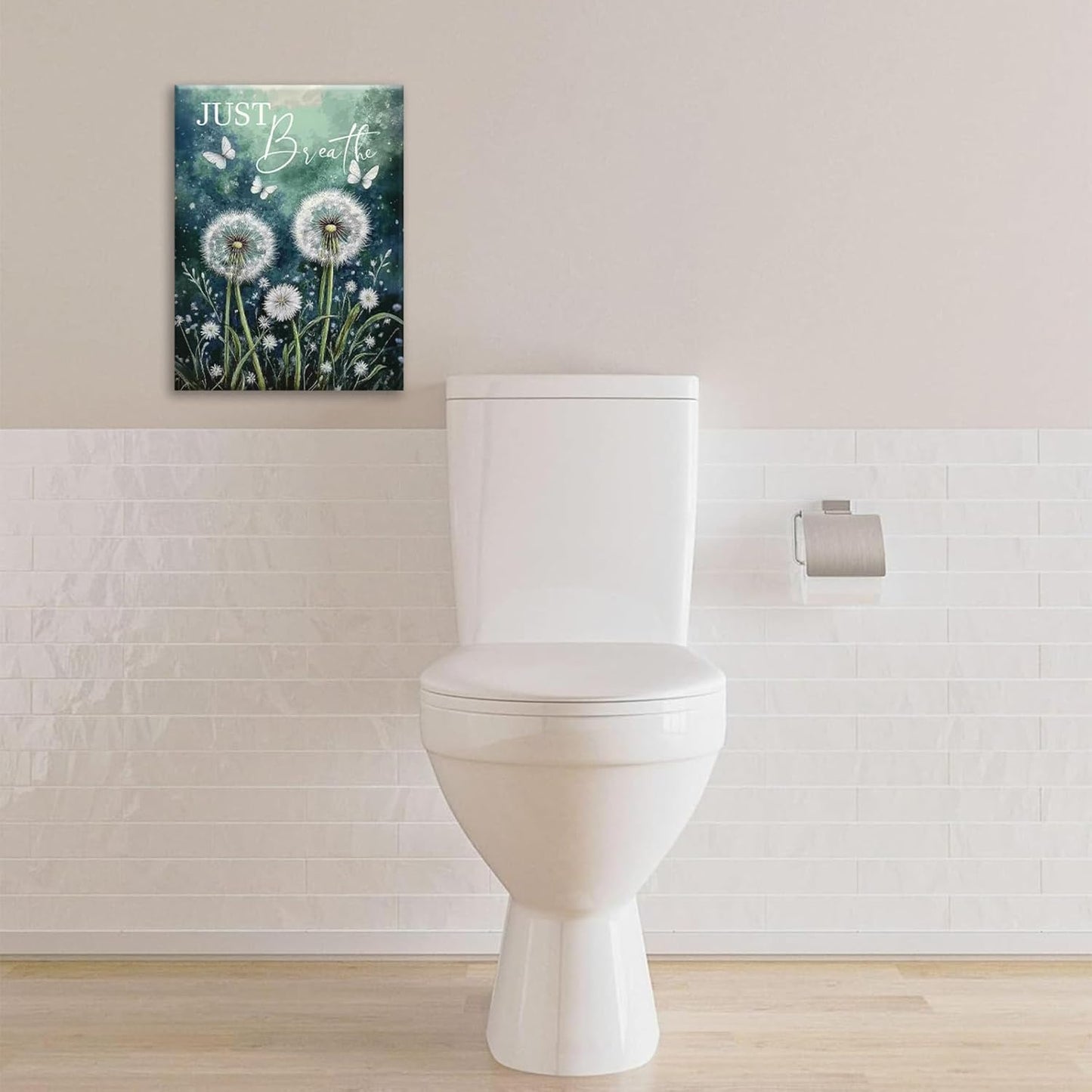 Dandelion Pictures Wall Art, Farmhouse Floral Bathroom Wall Decor, Rustic Nature Inspirational Framed Painting Butterfly White Flower Canvas Artwork for Bedroom Living Room Decorations 16"L x 12"W
