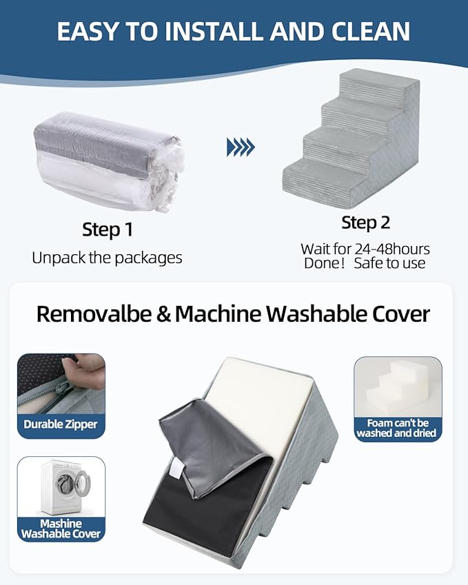 Dog Stairs for Small Dogs,13" H,3-Step Dog Steps for Bed and Couch with High Density Foam,Non-Slip Pet Steps for Doggy and Cat,Pet Stairs with a Washable Cover,Grey