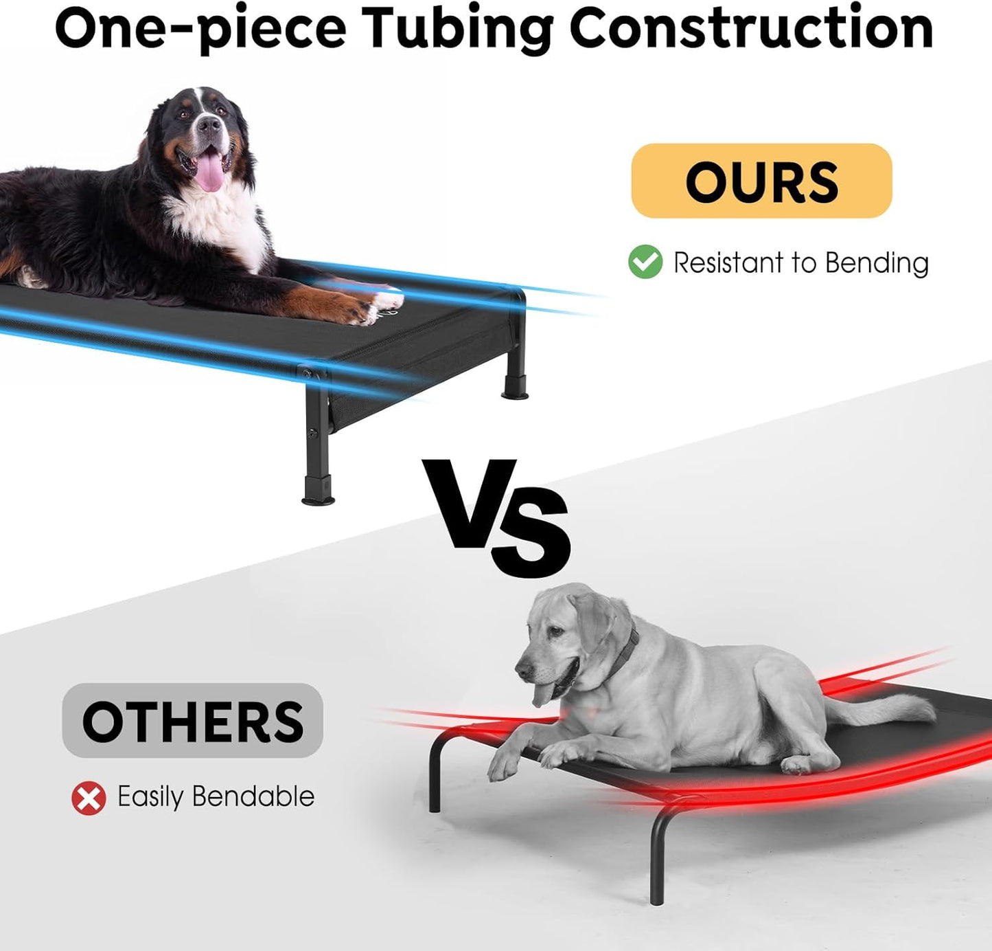 Veehoo Cooling Outdoor Dog Bed, Heavy Duty Elevated Pet Bed with Washable & Breathable Teslin Mesh, Non-Slip Silicon Feet, Dog Cot Bed with Support Hem, 41" x 27", Black, CWC2433