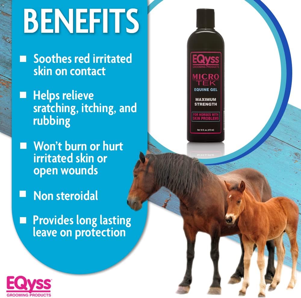 EQyss Micro-Tek Equine Itch Relief Gel - Soothes Irritated Skin, Stops Itching, Scratching, Rubbing - for all Horses, Ponies, Mares, Foals (16 oz)