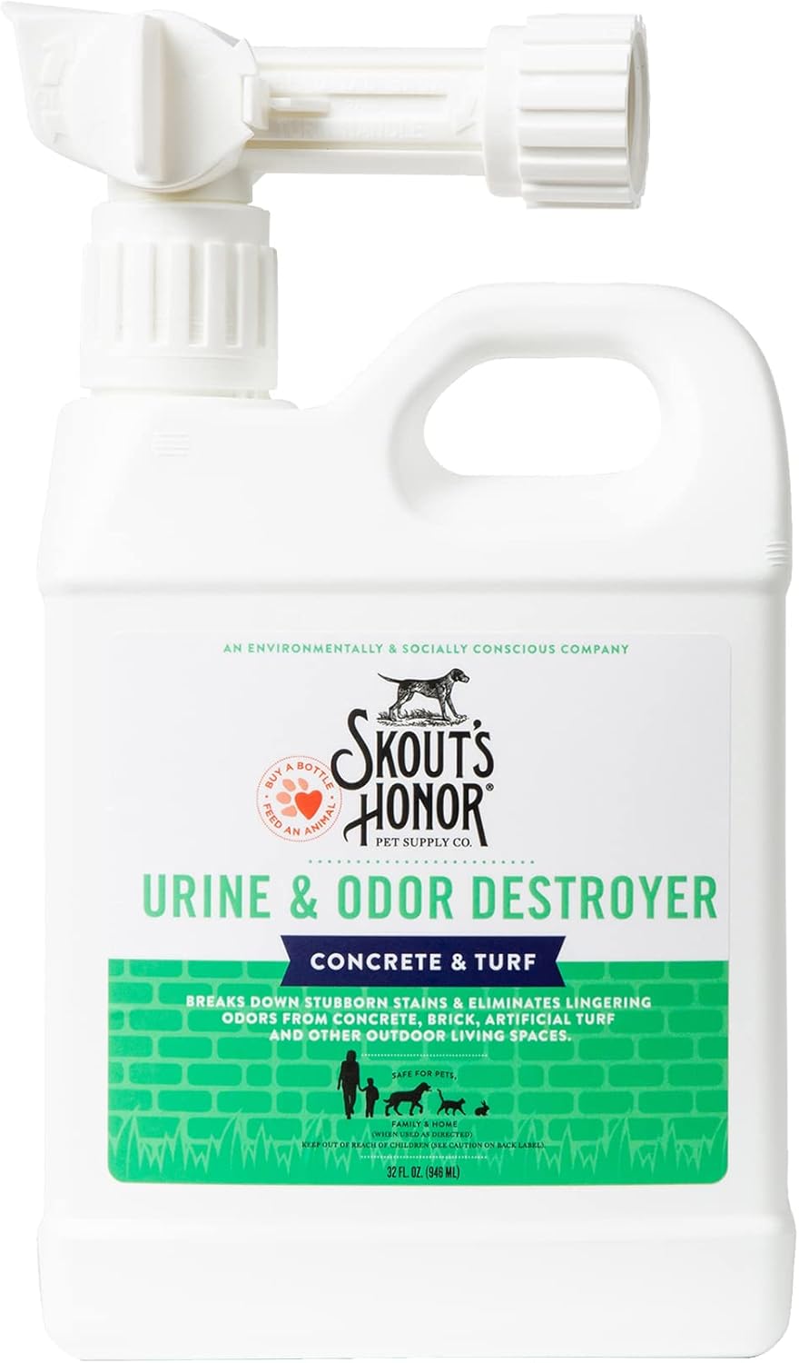 SKOUT'S HONOR Pet Urine & Odor Destroyer Concrete & Turf - Professional Strength, Plant-Powered, Cruelty-Free Urine Eliminator for Concrete, Turf, and Outdoor Living Spaces 32 oz.