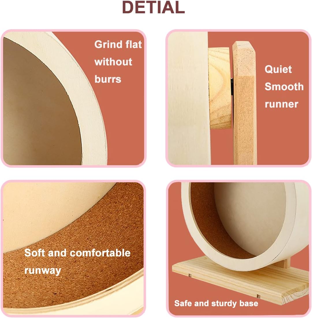 antiai Hamster Wooden Silent Wheel, 12 Inch Small Animal Exercise Wheel Accessories, Quiet Spinner Hamster Running Wheels Prevent Depression Toys for Hamsters, Gerbils, Mice and Other Small Pets (XL)