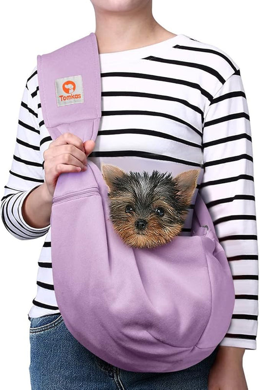 Tomkas Small Dog Sling Carrier - Zipper Pocket & Adjustable Strap - for 3-10 lbs Pets(Light Purple)