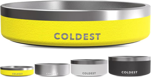 Coldest Dog Bowl - Anti Rust Metal, Non Slip, 3 Layers Insulated Stainless Steel Dog Bowls - Spill Proof & Heavy Duty - Water Bowl for Dogs, Cats & Pets, Dish Washer Safe (21 oz, Solar Yellow)