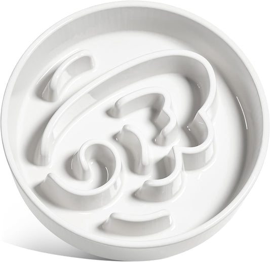 LE TAUCI Slow Feeder Dog Bowls Ceramic,3 Cups Slow Feeding Dog Bowl Medium Large Breed, Pet Bowl for Fast Eaters, Puzzle Pet Dishes, Angle White