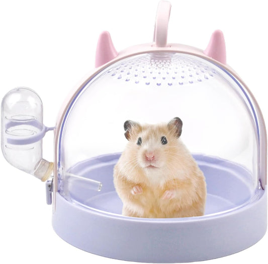 Portable Hamster Cage with Water Bottle,Hamster Carrier Cage High Permeability Travel Carry Cage Case for Gerbils Mice Guinea Pigs Sugar Glider Small Pet(Purple)
