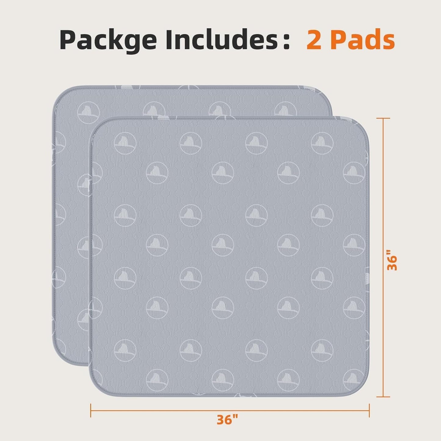 PJYucien Washable Pee Pads for Dogs 2 Pack, 36" x 36" Reusable Pee Pads for Dogs, Leak-Proof Pet Training Pads, Puppy Pads for Non-Slip, Designed for Dog Pen, Whelping Pad, Potty Training (Grey)