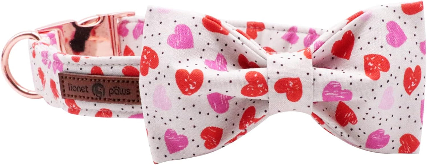 Lionet Paws Valentines Day Dog Collar with Bowtie, Dog Bowtie Collar with Metal Buckle for Dogs and Cats, Adjustable Comfortable Dog Collar Girl Boy Gift，XXS, Neck 7-11 in