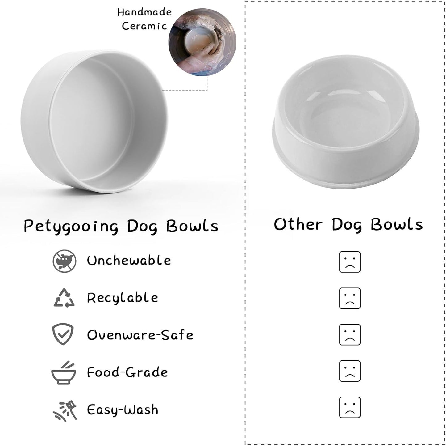 Petygooing Grey Elevated/Raised Ceramic Dog Bowl for Medium and Large Breeds, Dog Food Water Dish with Stand,Pet Feeding Bowl with Anti Slip Rubber Large Dogs(1800ml 7.6 Cups)