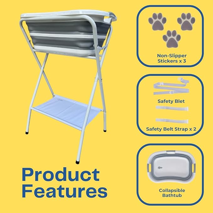 Collapsible Elevated Pet Bathtub, Foldable Washing Station for Small to Medium Dogs and Cats, Portable Pet Shower and Grooming Stand for Indoor and Outdoor Use