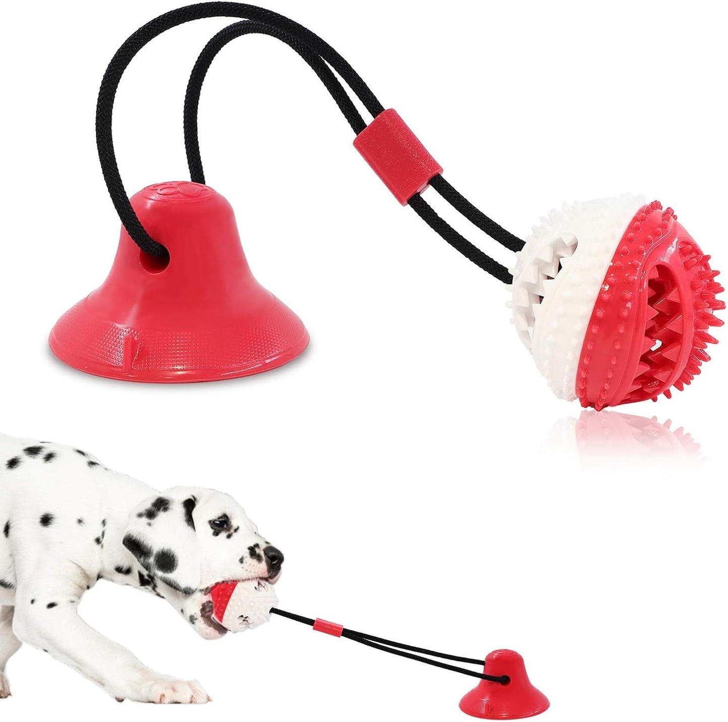 Dog Toys, Dog Chew Toys for Aggressive chewers,Rope with Suction Cup for Puppy Training Treats Teething for Boredom, Small Dog Puzzle Toy Treat Food Dispensing Ball (red)