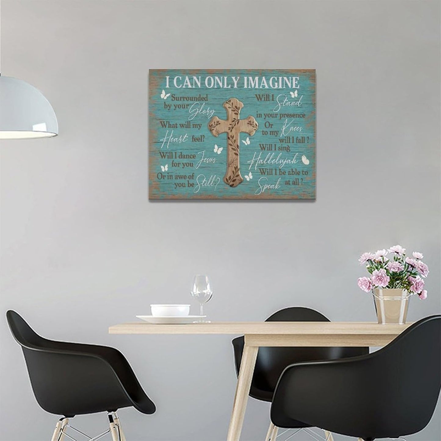 Rustic Christian Cross Wall Art I Can Only Imagine Pictures Farmhouse Butterfly Wall Decor Teal Motivational Canvas Print Painting Artwork for Bathroom Living Room Bedroom 12"x16"