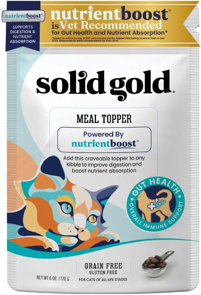 Solid Gold NutrientBoost™ Cat Food Toppers for Cats - High Protein Meal Topper & Crunchy Cat Treats for Indoor Cats w/Vitamins, Minerals & Amino Acids for Gut Health & Immune Support - All Ages - 1lb
