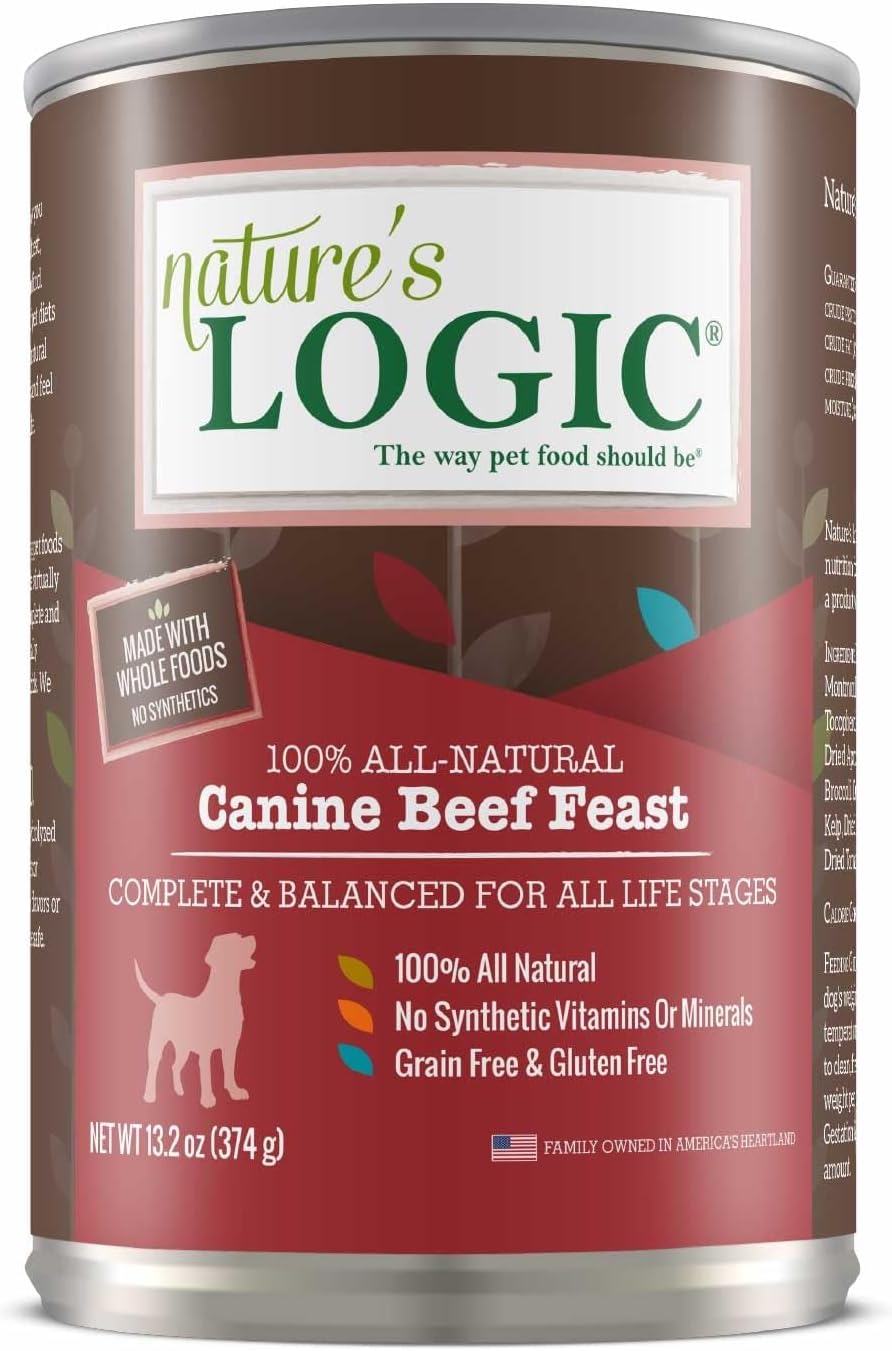 Nature's Logic Grain-Free Canned Dog Food - 95% Animal Proteins - 100% Natural Wet Dog Food Cans - No Common Allergens - All Life Stages - Ideal for Sensitive Dogs - Beef (13.2 oz, 12 pack)