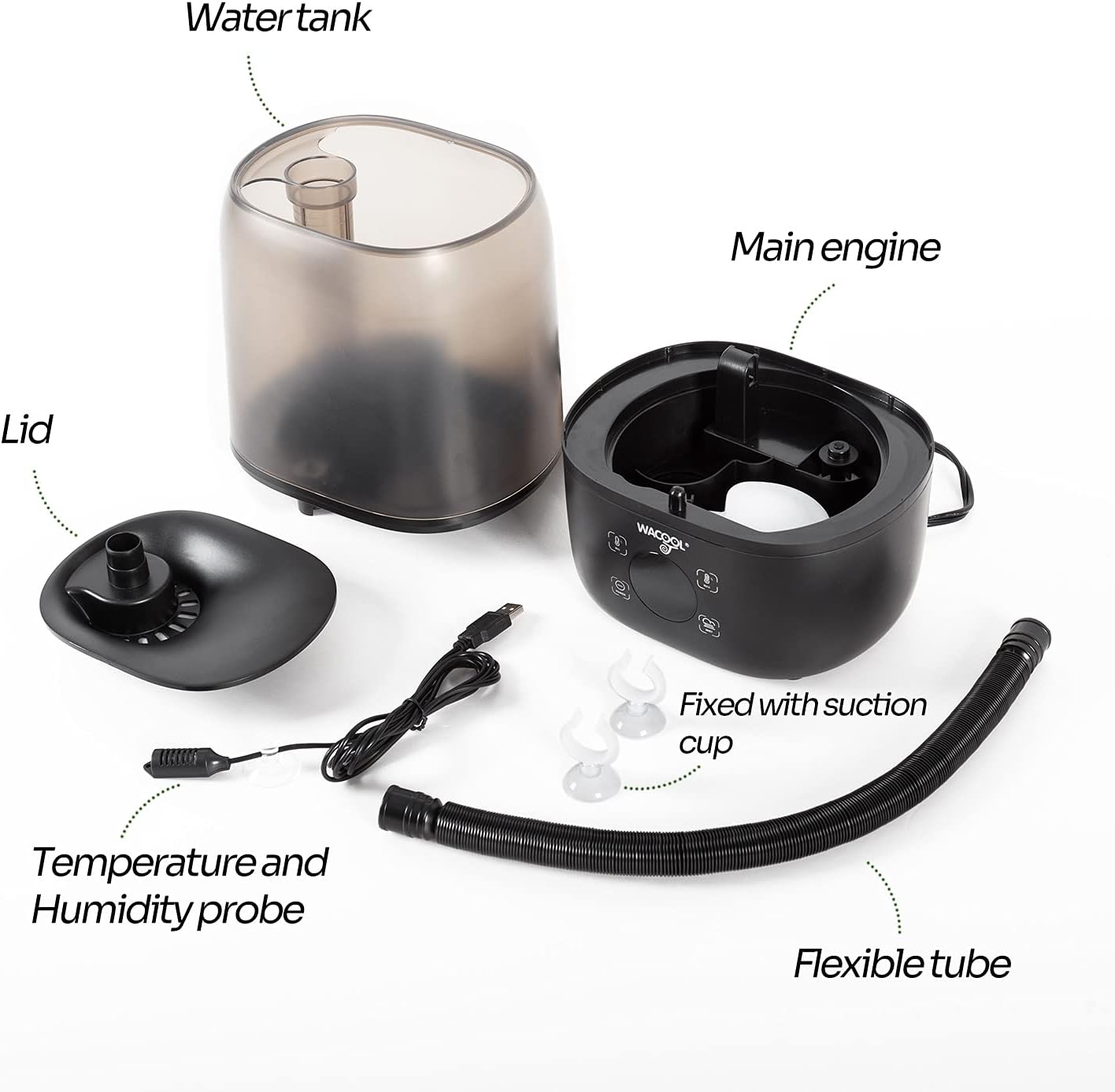 WACOOL Reptile Fogger with Humidity Controller, 4L Large Tank Reptile Humidifier with Humidistat & Extended Hose, Automatic Terrarium Fogger for Beared Dragon Lizard Gecko Snake Tortoise