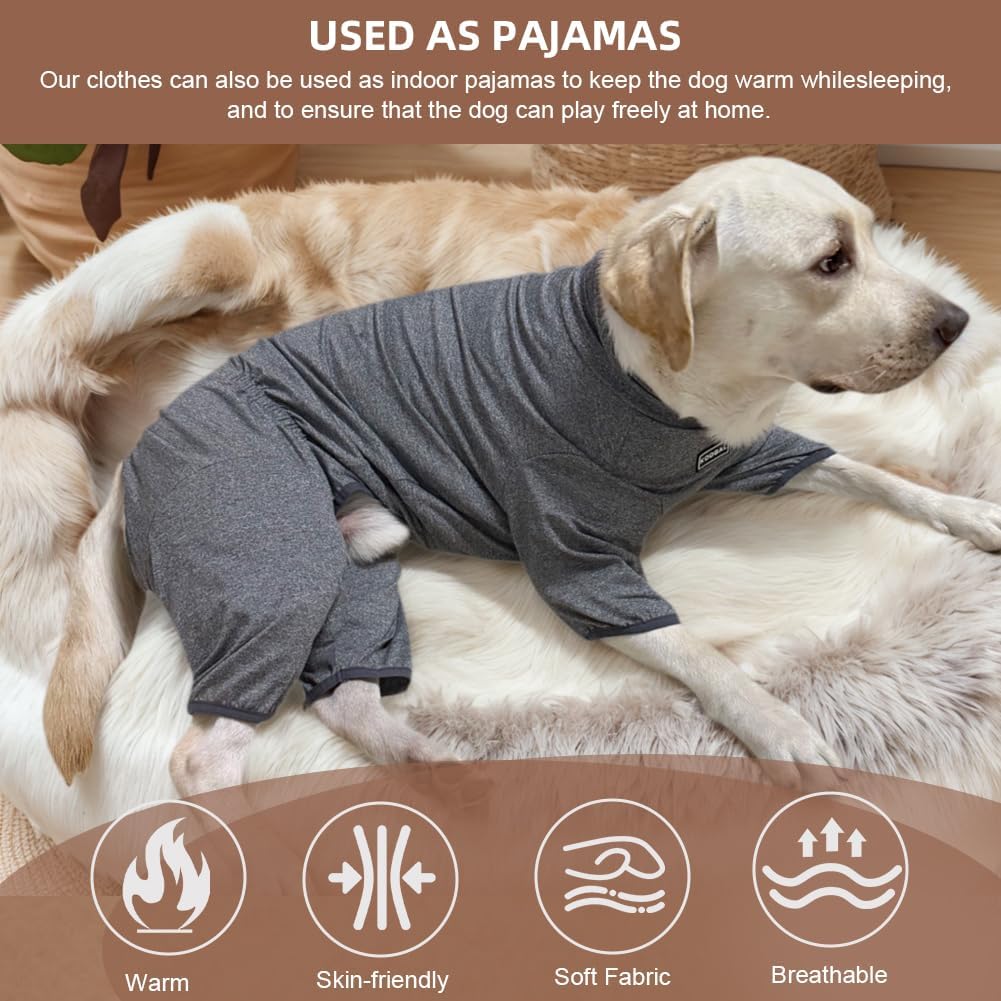 Dog Pyjamas PJS Sweater Clothes and Home Clothing Suitable for Medium to Large Breeds of Dogs, Dog Neutering Suits, Extra-Large Stretch Fabric, Four-Legged Clothes(Thin Forid Gray, 2XL)