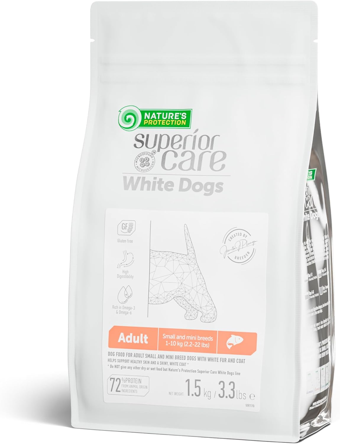 Nature's Protection Superior Care White Dogs Grain-Free Dry Dog Food - High Protein, Tear Stain Dog Food for Small & Mini Breeds Light Coated Adult Dogs, Fresh Pet Meal, Salmon, 3.3 lb