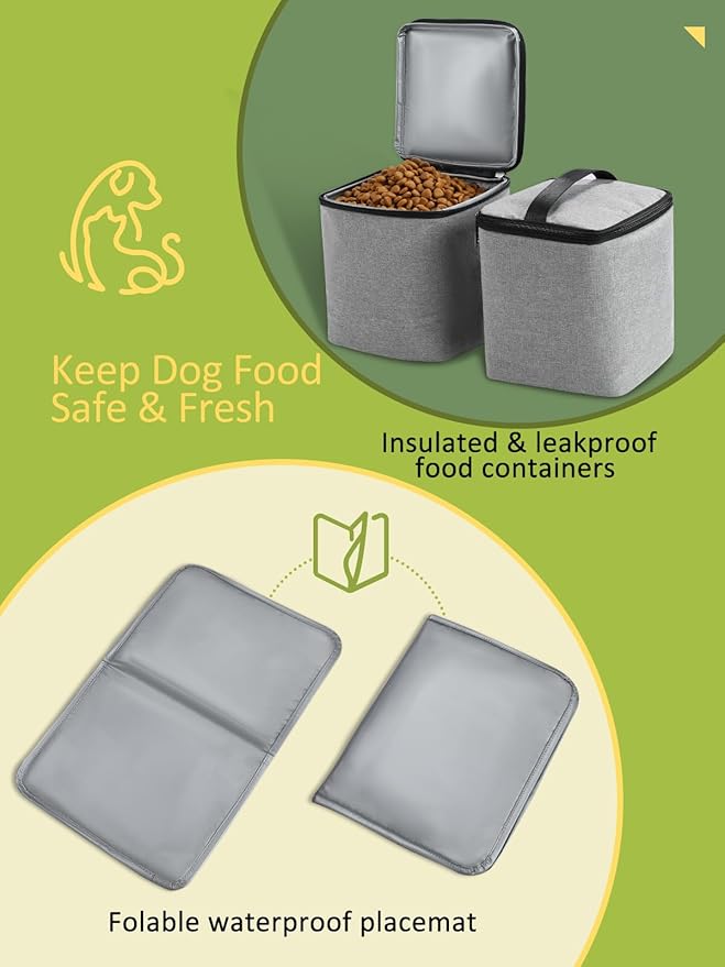 Dog Travel Bag, 25L Airline Approved Dog Travel Backpack for Pet Travel Accessories with 2 Food Storage Containers, 2 Foldable Bowls for Short Trips, Grey