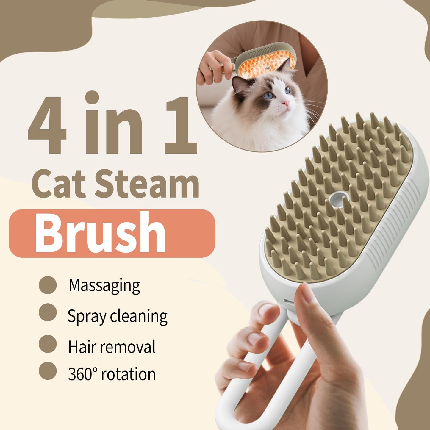 New Cat Steam Brush for Shedding Dog Brush with Steam Pet Hair Cleaning Brush Comb for Spray 4 in 1 Pet Grooming Soft Silicone Brush for Long & Short Haired Pets (White)