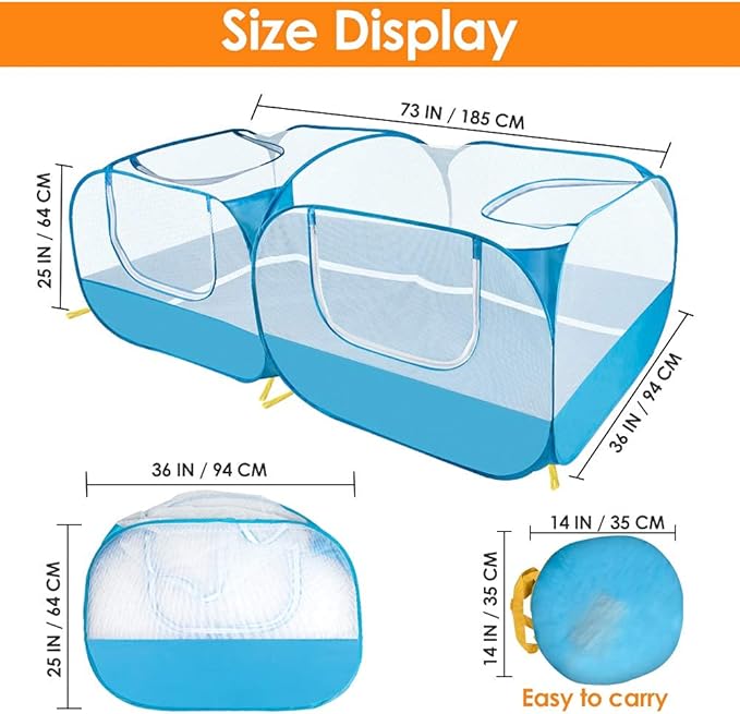 Lukovee Small Animals Playpen, Chicken Pen with Escape-Proof Detachable Bottom & 4 Zipper Doors, Breathable Foldable Portable Large Chicken Run Coop for Puppy Duck Kitten Rabbits Outdoor Yard (Blue)