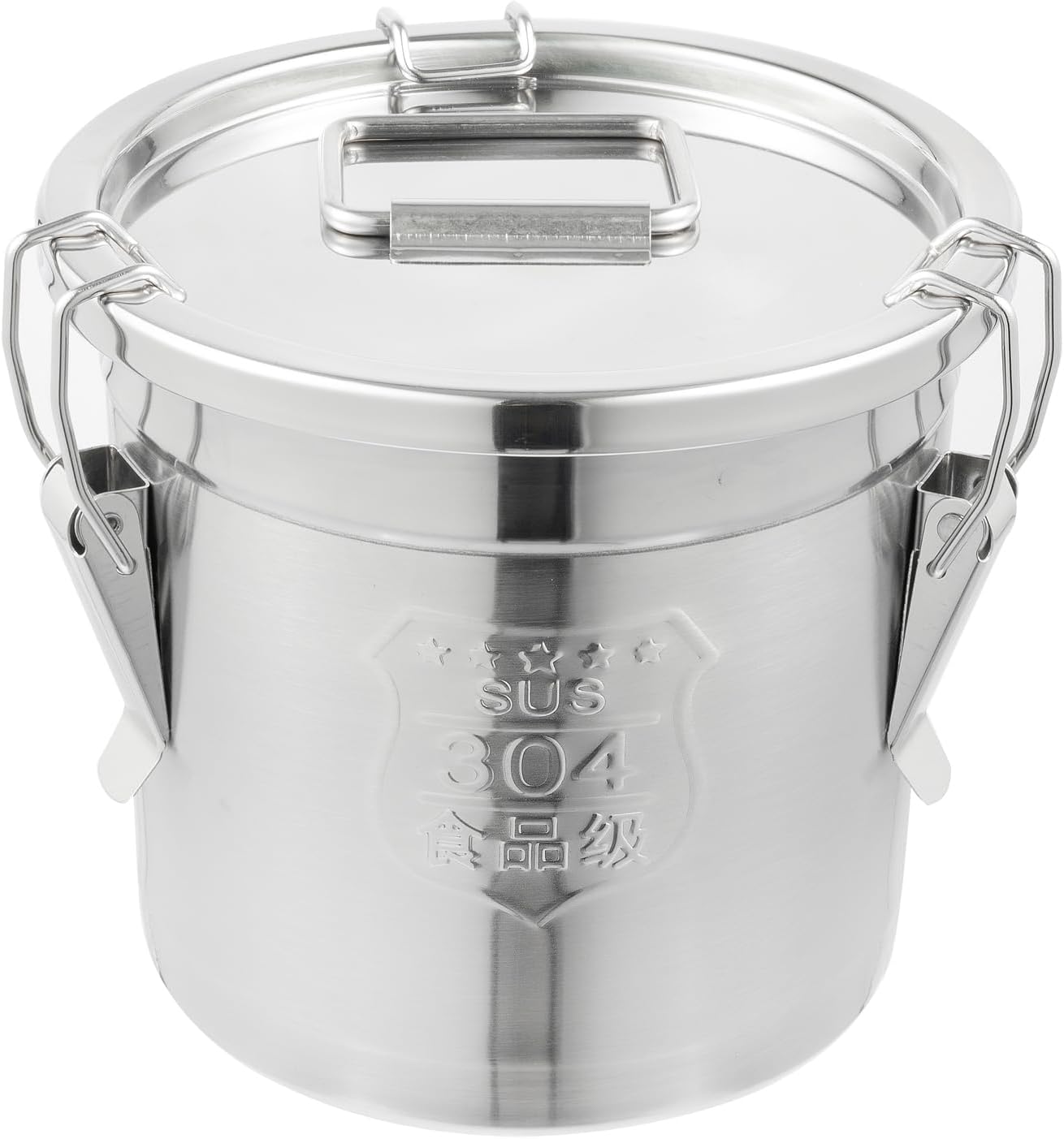 DYNAMI 304 Stainless Steel Containers With Lid,202oz Airtight Flour Container for Kitchen,5-10lbs Metal Airtight Canisters Milk Jug Coffee Bean Cookies Canisters w/Locking Clamp (6L/1.6Gal)