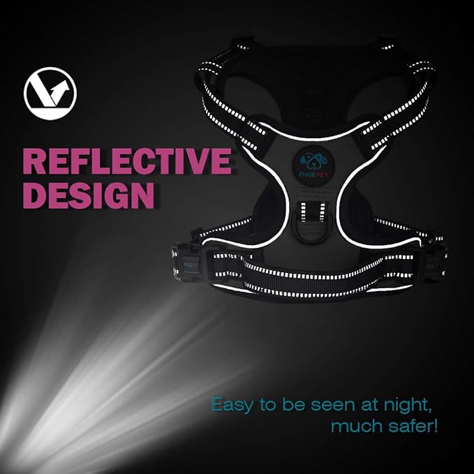 PHOEPET No Pull Dog Harnesses for Small Puppies Reflective Adjustable Front Clip Vest with 2 Metal Leash Attachment Hooks Soft Handle(XS, Blue)