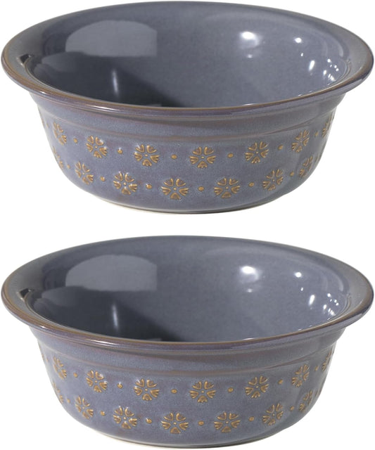 6.3inch Ceramic Set of 2 Dog Bowls, Food and Water Bowls for Small and Medium Dog, 2pcs Basic Dog Bowl, Wide Opening Rounded Edge (2 Bowls, Reactived Glaze -Grey)