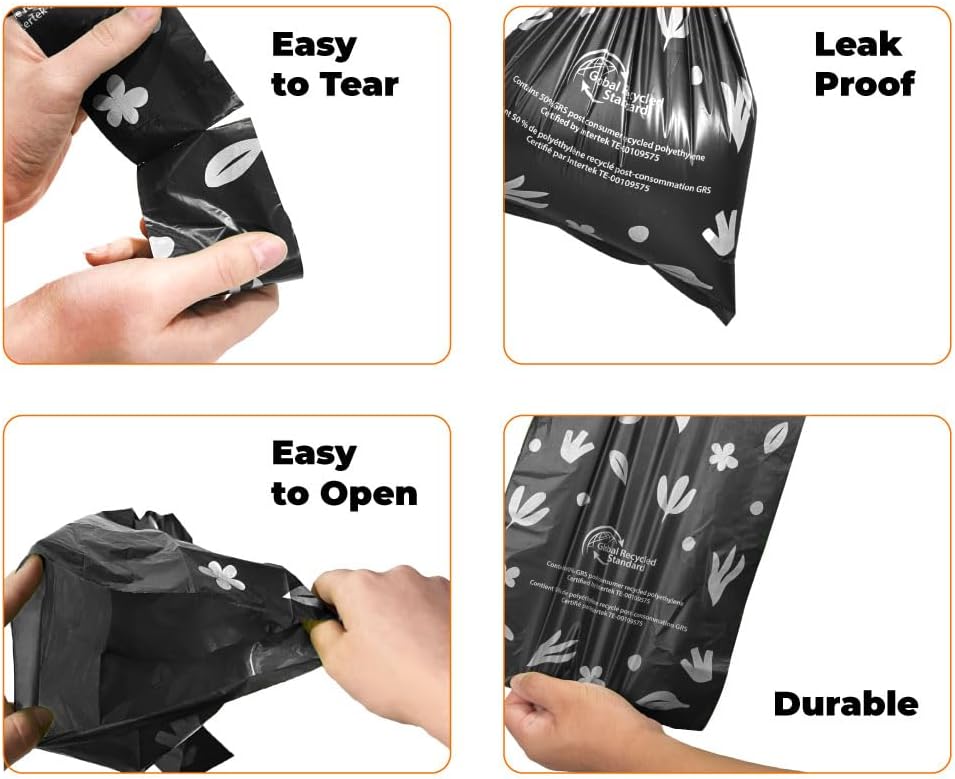 Best Pet Supplies Poop Bags for Dogs, 50% Post-Consumer Recycled Content dog waste bags on rolls, fits all poop bag holders for leashes - Black, 150 Count, Unscented