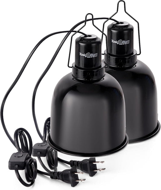 Reptile Light Fixture, 2-Pack 5.5-Inch Deep Dome Lamp Caps with Optical Reflection Cover, Heat-Resistant Design for Reptile Enclosures, Terrariums, and Amphibian Habitats