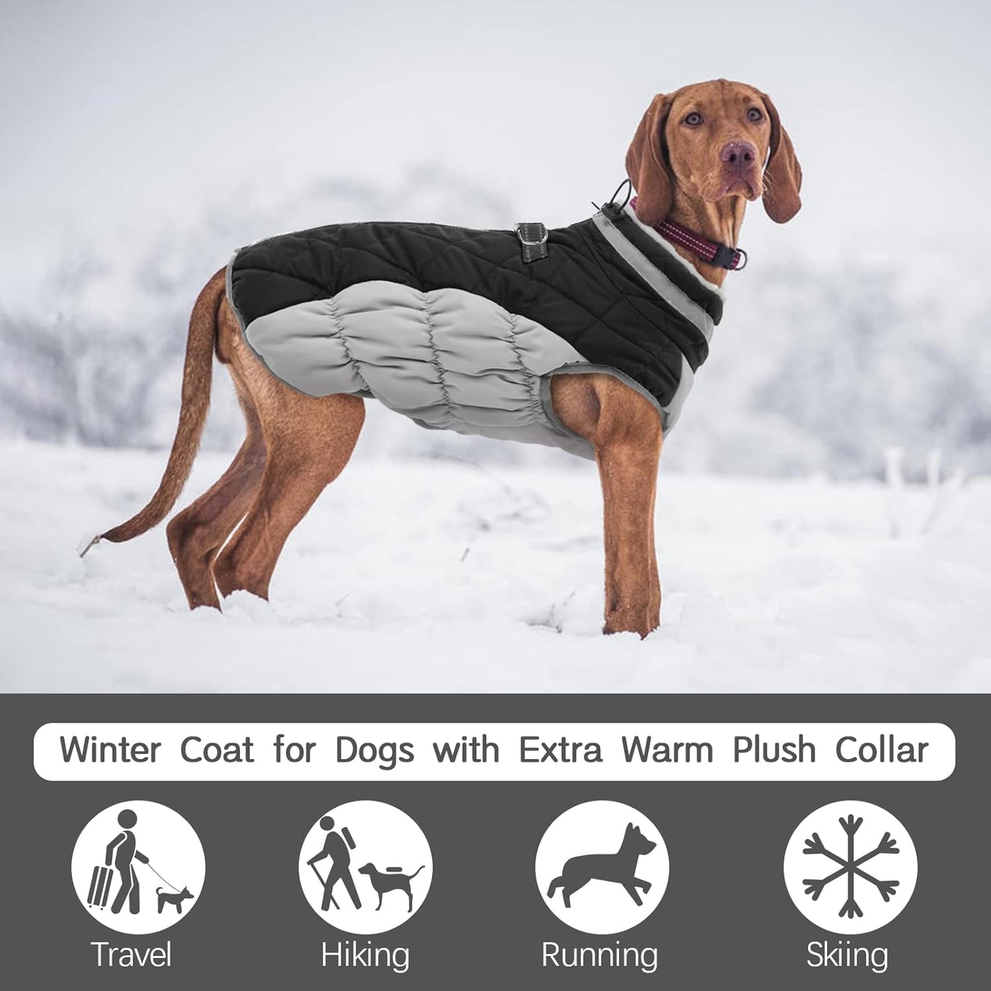 FUAMEY Dog Coat for Large Dogs,Waterproof Dog Winter Jacket with Harness Built in Puppy Cold Weather Coats Reflective Pet Vest with Zipper Warm Fleece Dogs Snowsuit Windproof Black XXL