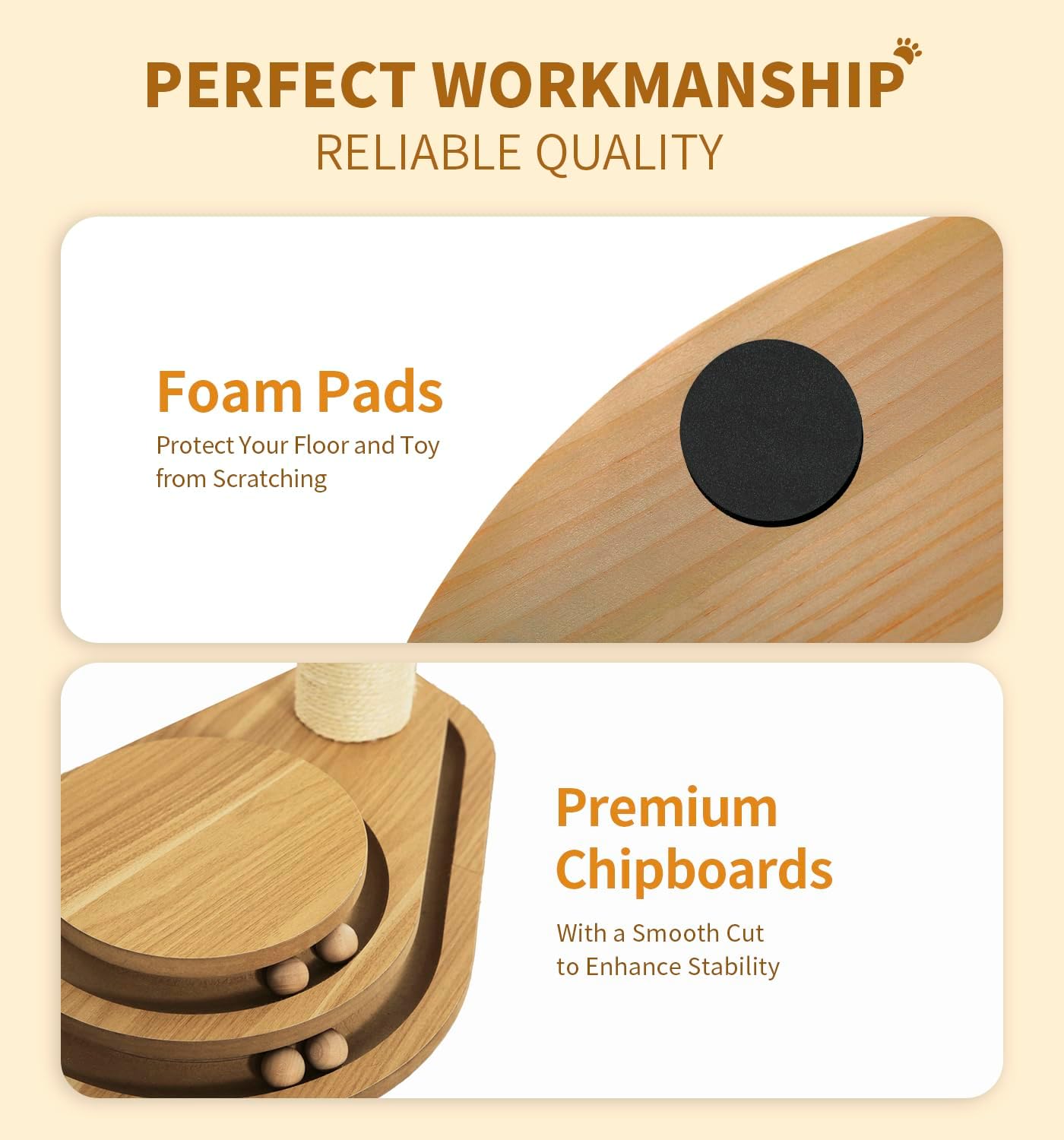 Made4Pets Cat Scratching Post Cat Scratcher Kitten Toys for Indoor Cats Wooden Ball Track Two-Layer Modern Sisal 32" Tall Scratch Post Interactive Toy with Dangling Ball Large Size