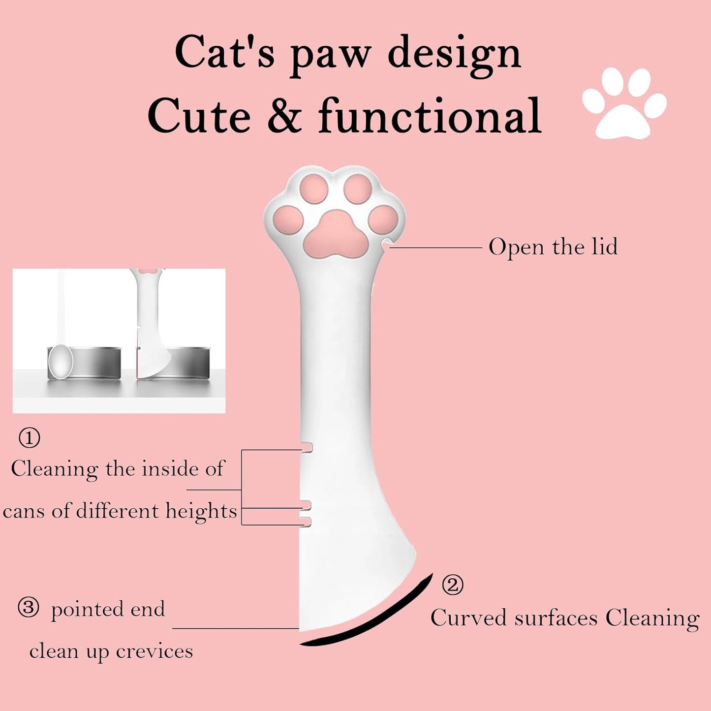 3 Pcs Pet Food Can Lids & One Can Spoon | Cute Paw Shape Opener Spatula Cat Wet Food Spoon | Universal BPA Free Silicone Can Spoon & Covers for Dog Cat Cans(Pink)