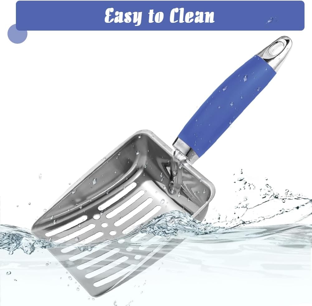 Cat Litter Scoop -Stainless Steel Metal Cat Litter Scoop-Sturdy Mesh Scooper - Mesh Shovel-Easy to Clean - Suitable for Cat Litter Box -Navy Blue