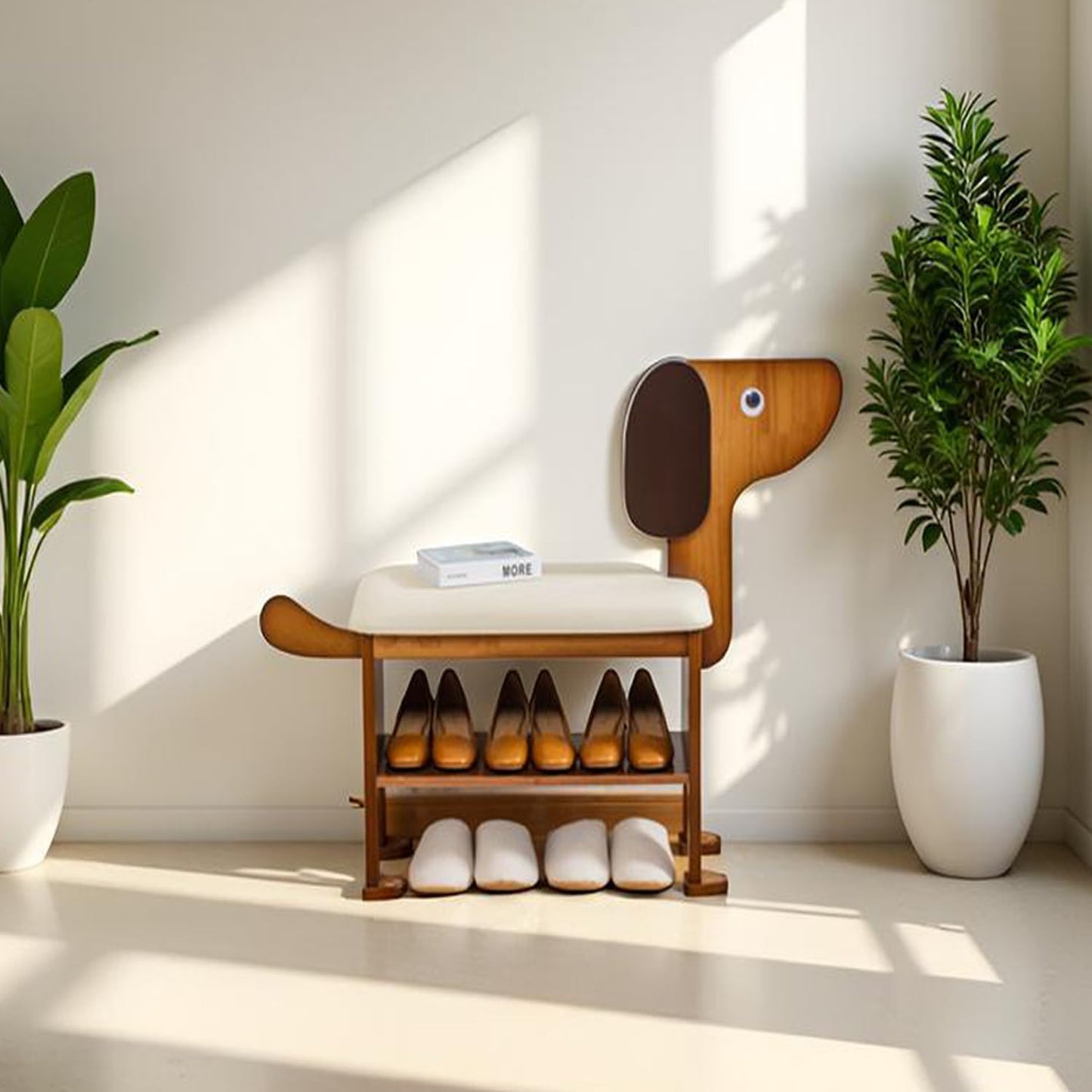 latifolia Puppy Shoe Bench, 2-Tier Solid Wood Entryway Organizer, Cute Pet-Shaped Shoe Bench for Hallway & Living Room,(23.62 inch)