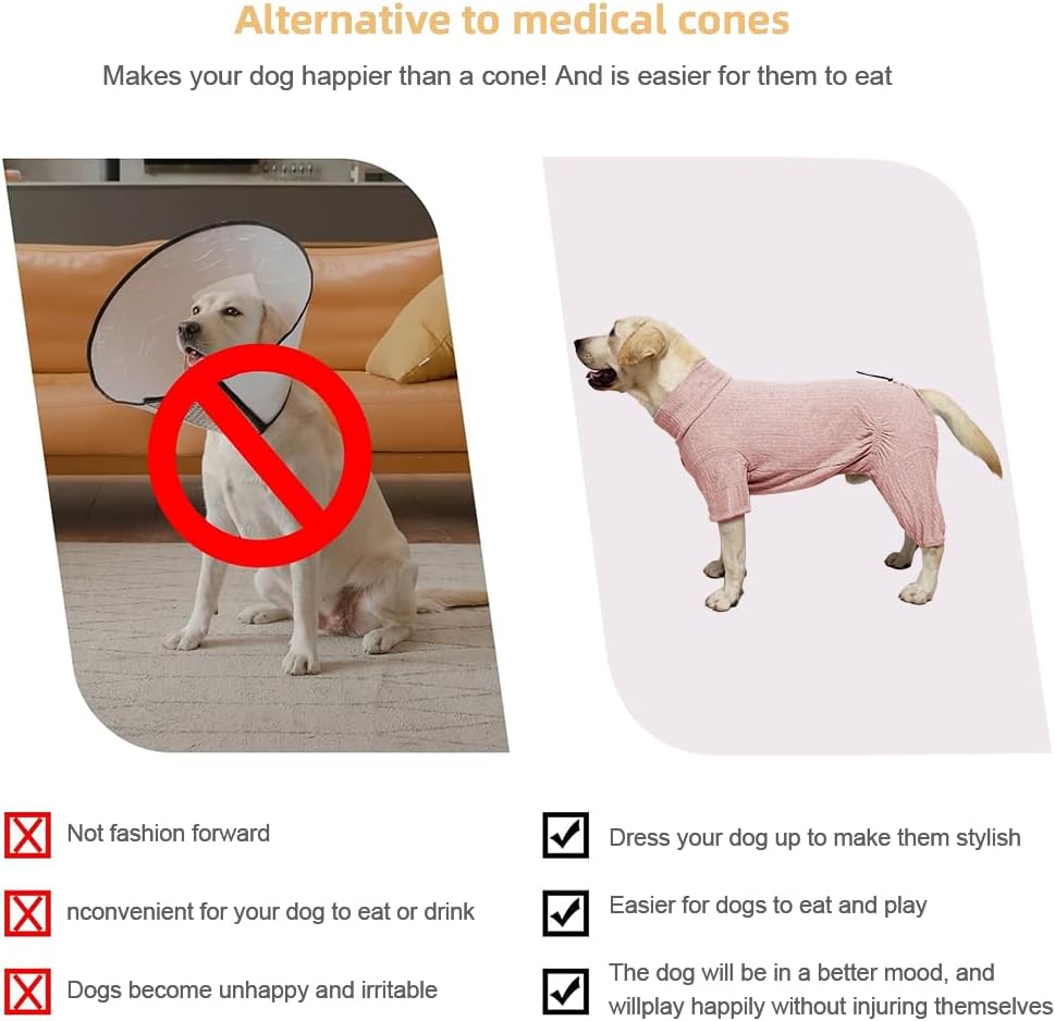 Dog Pyjamas PJS Sweater Clothing and Loungewear Suitable for Small to Medium Breeds of Dogs, Neutering Suits, Extra-Large Stretch Fabric, Four-Legged Dogs Clothes Pyjamas (Sweater Pink, XL)