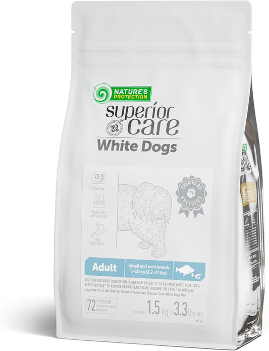 Nature's Protection Superior Care White Dogs Grain-Free Dry Dog Food - High Protein, Tear Stain Dog Food for Small & Mini Breeds Light Coated Adult Dogs, Fresh Pet Meal, White Fish, 3.3 lb