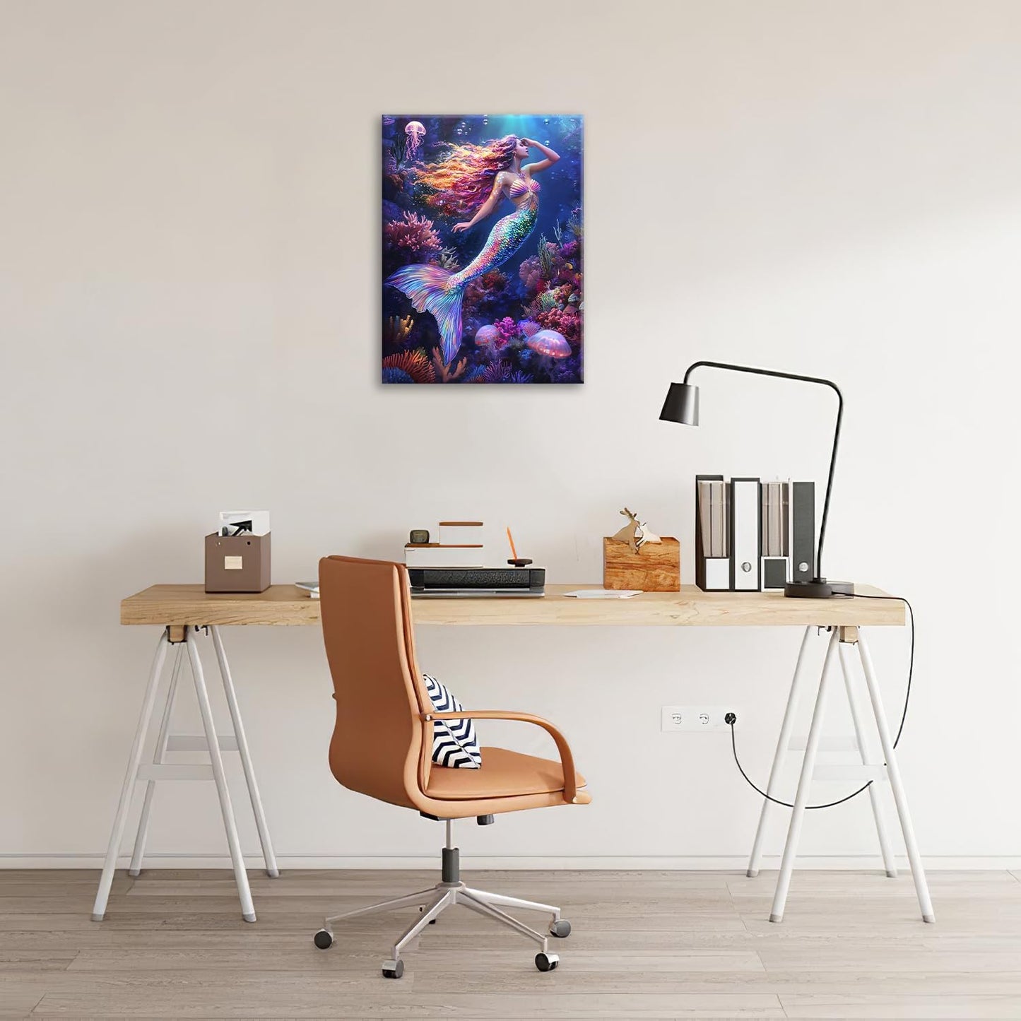 Sea Mermaid Bathroom Pictures Wall Art, Ocean Mermaid Bathroom Wall Decor, Aesthetics Framed Painting Canvas Artwork for Bedroom Living Room Decorations 20"L x 16"W