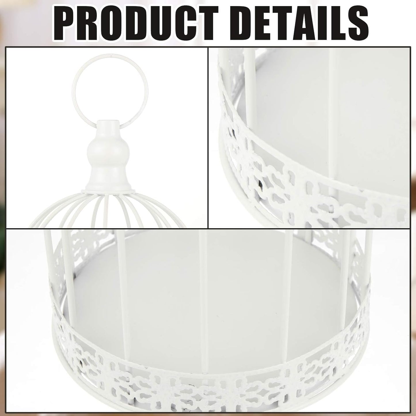 Sliner 4 Pcs Bird Cage Decorative Candle Holder Vintage Candle Holder Cage Lanterns Model for Modern Table House Home Decoration(White)