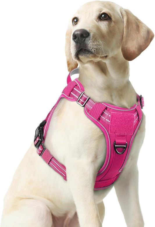 rabbitgoo Dog Harness Medium Sized No Pull, Tactical Service Pet Vest with Molle and Control Handle, Adjustable and Reflective Military Harness for Easy Walking and Training, Rose Red, M
