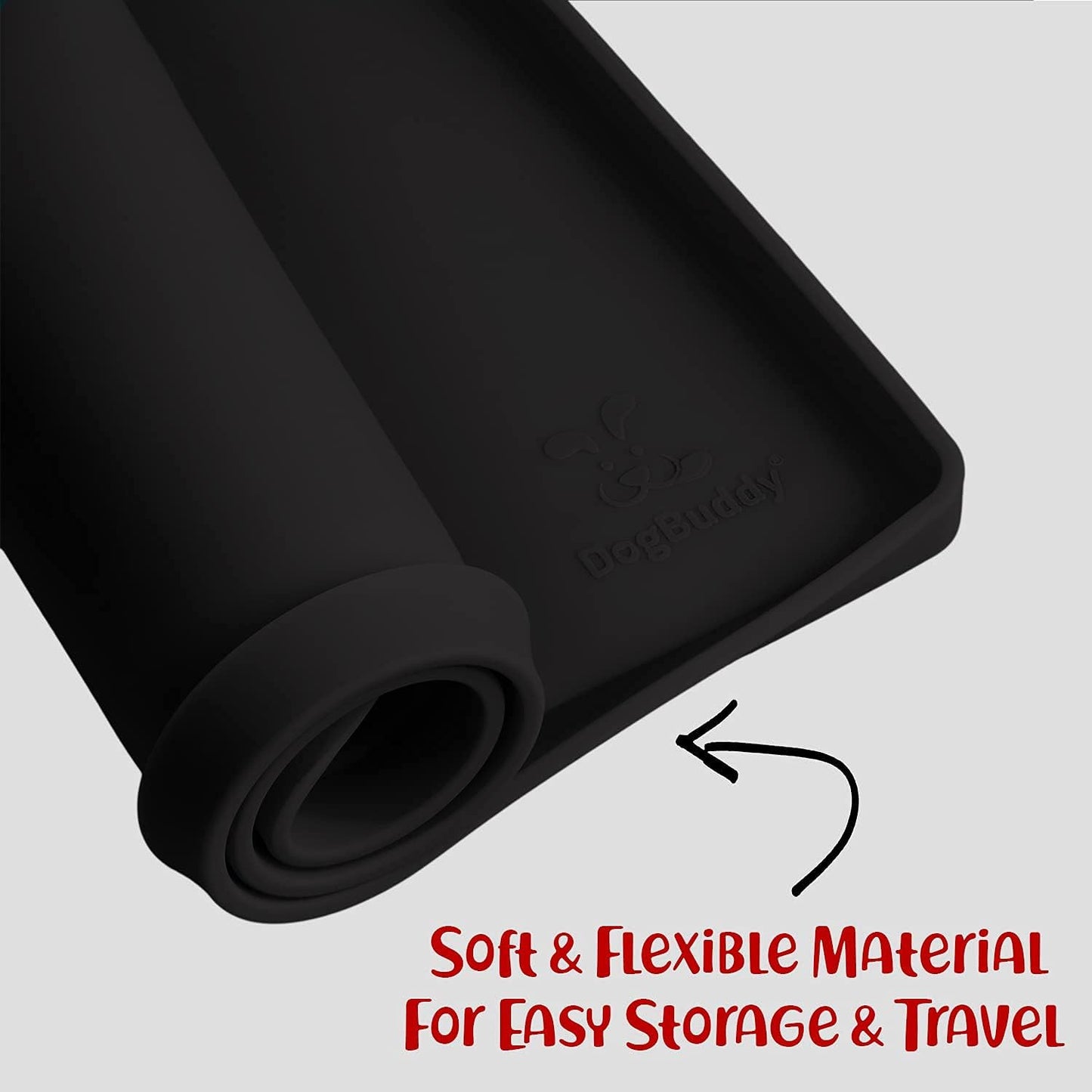 DogBuddy Dog Food Mat – Waterproof Dog Bowl Mat for Food and Water, Silicone Pet Feeding Mats for Floors, Non-Slip Placemat with High Edges for Dogs Bowls, Puppy Essentials (XXL: 32"x24", Black)