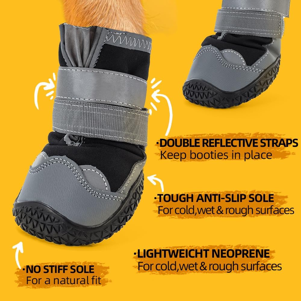 Dog Shoes for Small Dogs, Dog Boots & Paw Protectors for Hardwood Floors, Outdoor Dog Booties for Hot Pavement Winter Snow Hiking, Waterproof Dog Shoes with Reflective Strips Size 2