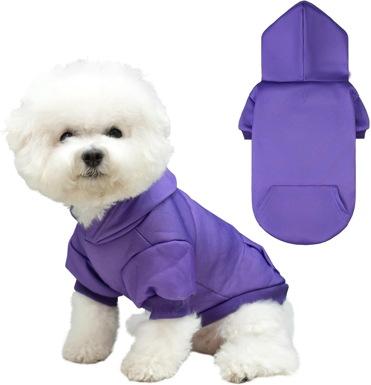 KOOLTAIL Basic Dog Hoodie - Soft & Warm Dog Hoodie Sweater with Leash Hole and Pocket, Dog Winter Coat, Cold Weather Clothes Sweatshirt for Small Medium Large Dogs Puppy Cat Boys Girls Purple S