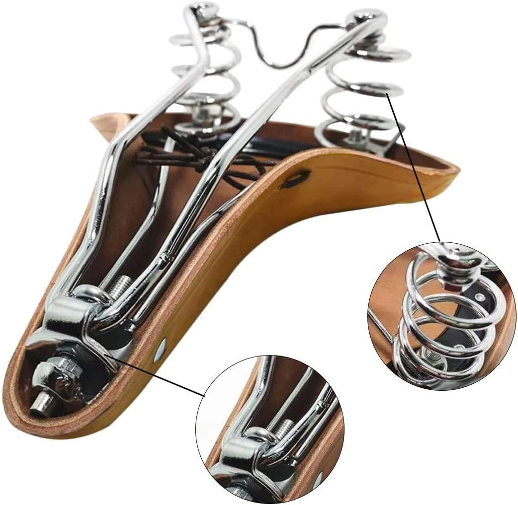 UNISTRENGH English Vintage Bicycle Saddle Touring City Saddle Comfortable Comfort Leather Bicycle Seat with Spring Rivets for Women Men