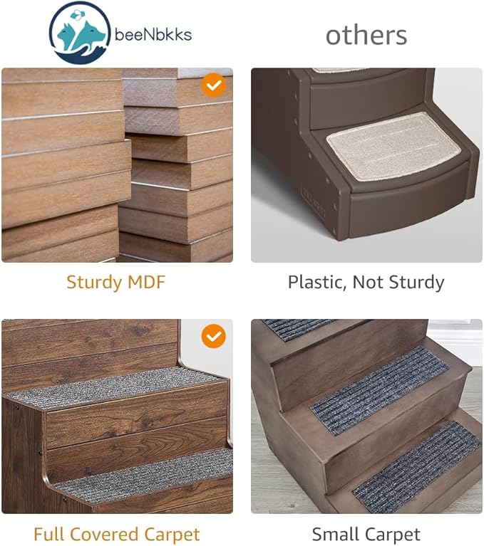 beeNbkks Furniture Style Dog Stairs, Pet Steps for Small Dogs and Cats, Wooden Non-Slip Pet Ladder for Elderly Injured Pets Short Legged Puppy to Reach Couch Sofa High Bed Windowsill