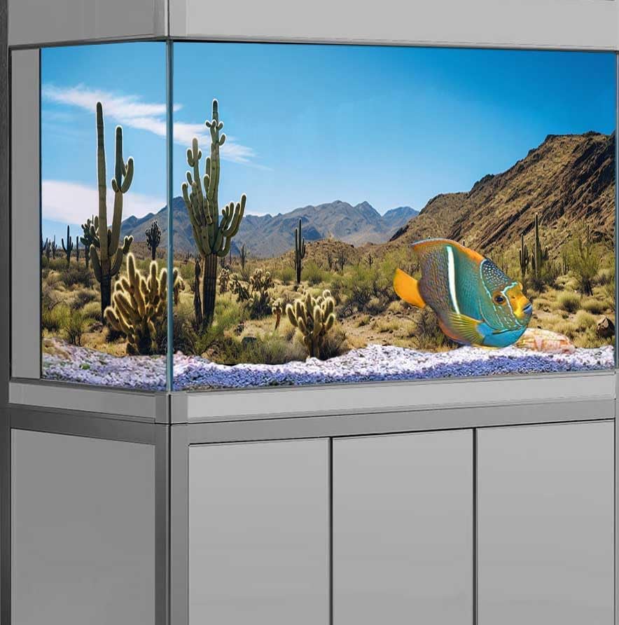Reptile Habitat Background, Retro Desert Oasis Cactus Terrarium Background 72X18 in Background with 8 EVA Double-Sided Tape