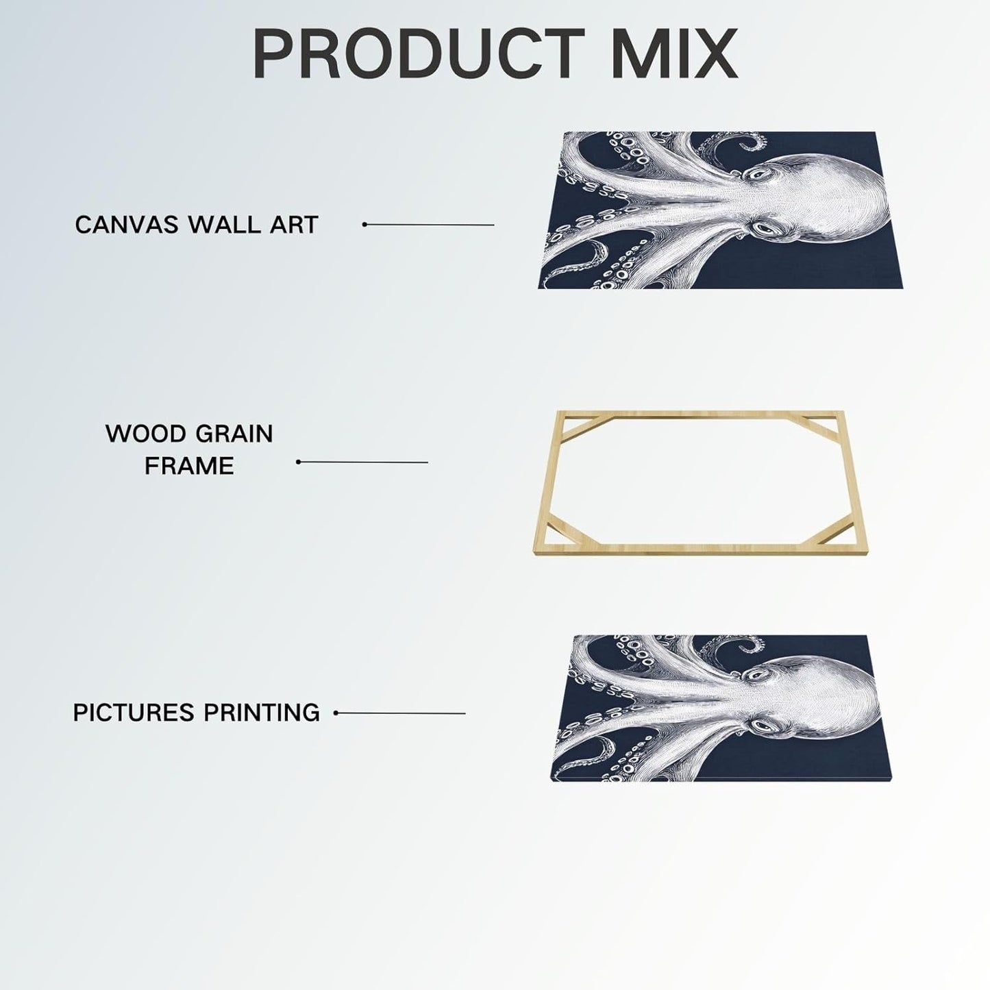 Octopus Wall Decor, Octopus Canvas Wall Art, Ocean Wall Decor,Sea Animal Canvas to Paint for Bathroom, Living Room, Bedroom (24" x 36" x 3 pcs)